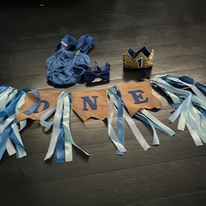 First birthday boys blue outfit and accessories baby one 1